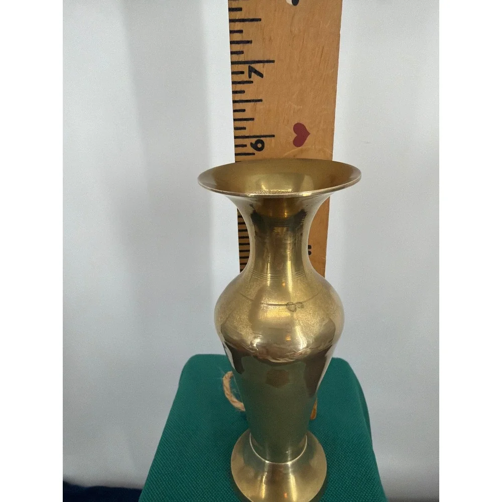 Vintage Brass Bud Vase Flared Rim Decorative Gold Tone Flower Vase Made in India